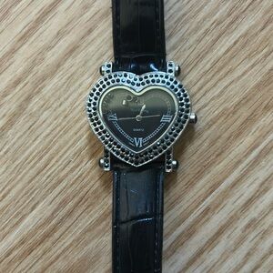Heart-Shaped Black and Silver Watch